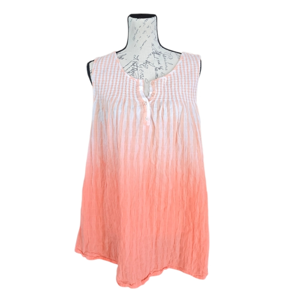 Torrid Smocked Henley Coral Peach Sleeveless Blouse XL